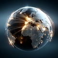 A Digital Representation of a Global Network Connecting Continents with Bright Light Trails and Data Streams Over the Earth Royalty Free Stock Photo