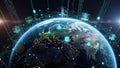 Digital representation of global network connections and data flow around planet Earth at night Keywords: earth Royalty Free Stock Photo