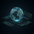 A digital representation of a globe is surrounded by futuristic data Royalty Free Stock Photo
