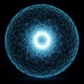 A digital representation of a glowing blue sphere comprised of interconnected lines Royalty Free Stock Photo