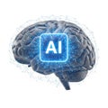 A digital representation of a human brain integrated with a glowing artificial intelligence chip Royalty Free Stock Photo