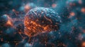 Digital representation of a human brain with neural network activity. Bright glowing connections illustrate complex cognitive