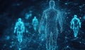Digital representation of human figures in a network of interconnected lines and nodes, symbolizing technology, data