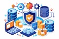 A digital representation illustrates secure database access and information protection strategies, emphasizing connectivity and