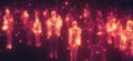 Digital representation of interconnected human figures in glowing network, showcasing technology, connectivity, and