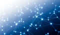 Abstract network of glowing blue nodes and connecting lines on a dark background with bright light Royalty Free Stock Photo