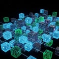 Cubes resembling futuristic blocks or nodes display intricate circuitry Royalty Free Stock Photo