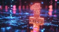 Digital representation of the number one in vibrant binary code illuminated with colorful lights at night