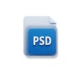 A digital representation of a psd file icon with a blue square and white text isolated on white background Royalty Free Stock Photo