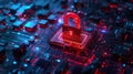 Cyber Security Concept with Glowing Padlock Icon over a Modern Circuit Board Royalty Free Stock Photo