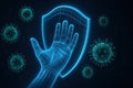 Digital Representation of a Shielded Hand Protecting Against Viruses in a Futuristic, High Royalty Free Stock Photo