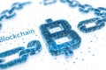 Blockchain concept illustrating interconnected chain links and nodes in a digital network Royalty Free Stock Photo