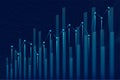 A digital representation of stock market performance with connected dots illustrating data points and trends
