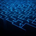 A digital representation of a three-dimensional maze, featuring glowing blue lines Royalty Free Stock Photo
