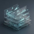 A digital representation of transparent, layered data interfaces, featuring charts and Royalty Free Stock Photo