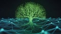 Digital representation of a tree interconnected with network lines symbolizing technology and nature Royalty Free Stock Photo
