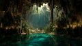 A digital representation of a vast, cavernous space resembling a Minecraft