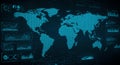 Digital representation of a world map, illuminated in blue and composed of pixelated Royalty Free Stock Photo