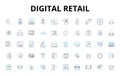 Digital retail linear icons set. E-commerce, Omnichannel, Personalization, Mobile, AI, Virtual, Augmented vector symbols