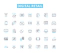 Digital retail linear icons set. E-commerce, Omnichannel, Personalization, Mobile, AI, Virtual, Augmented line vector