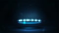 Digital ring with lights in dark room. Shine blue neon podium in shape of ring