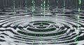 Digital Ripples Green Binary Code Dropping into Reflective Water Surface Royalty Free Stock Photo