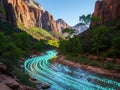 Digital River of Binary Code Flows Through Canyon Royalty Free Stock Photo