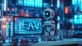 A digital robot interacting with data on a futuristic screen. This image reflects the blend of technology and intelligence in Royalty Free Stock Photo