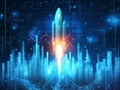 Digital Rocket Launch 3D Graphic, Growth Concept, Blue, Startup, Digital Marketing Startup, Growth Royalty Free Stock Photo