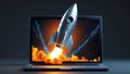 Digital Rocket Launch from Laptop Screen Royalty Free Stock Photo