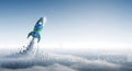Digital rocket launches through data clouds success concept Royalty Free Stock Photo