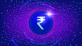 Digital rupee currency, CBDC currency futuristic digital money on blue abstract technology background.