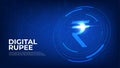 Digital Rupee currency sign, CBDC currency futuristic digital money on blue abstract technology background.