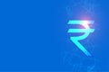 Digital rupee currency symbol on blue background