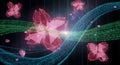Digital Sakura Flowers and Binary Code Flowing Data Stream Royalty Free Stock Photo