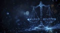 The digital scales of justice against the backdrop of data and code symbolize the rule of law in the virtual world Royalty Free Stock Photo