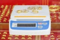 Digital scales for weighing gold rings and necklaces Royalty Free Stock Photo