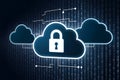 Cloud with padlock, binary code backdrop, emphasizing cloud computing and data security Royalty Free Stock Photo