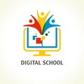 Digital school, open book and people logo