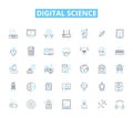 Digital science linear icons set. Algorithm, Analytics, Big Data, Blockchain, Cloud, Coding, Cybersecurity line vector Royalty Free Stock Photo