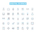 Digital science linear icons set. Algorithm, Analytics, Big Data, Blockchain, Cloud, Coding, Cybersecurity line vector Royalty Free Stock Photo