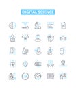 Digital science vector line icons set. Digital, Science, Technology, Data, Network, Modeling, Algorithms illustration Royalty Free Stock Photo