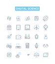 Digital science vector line icons set. Digital, Science, Technology, Data, Network, Modeling, Algorithms illustration Royalty Free Stock Photo