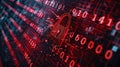 Digital screen with binary code and red broken padlock icon highlighting a data security breach Royalty Free Stock Photo