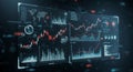 Digital screen displaying multiple financial charts, including line graphs and bar charts Royalty Free Stock Photo