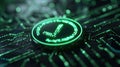 Digital screen displaying verified credentials with green checkmark, modern interface, and abstract background. Verified Royalty Free Stock Photo