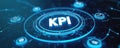 Digital screen displays KPI metrics. Abstract futuristic interface shows data analysis and business performance. Network Royalty Free Stock Photo