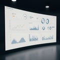 A digital screen displays various analytical graphs and charts, labeled \