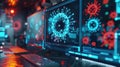 a digital screen with a pop-up warning about anti-virus software, emphasizing protection
