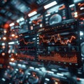 Digital screens display stock charts in futuristic trading environment